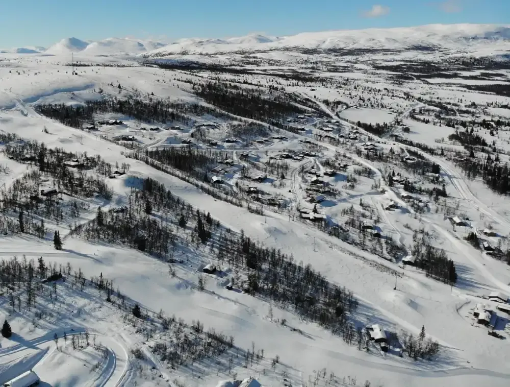 Et dronebilde som viser Vasetlia, et av referanseprosjektene på siden